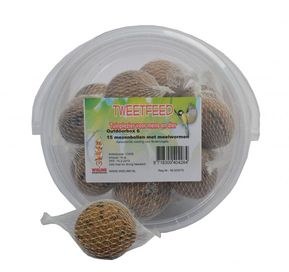 TWEETFEED Outdoorbox 15 mezenbollen met meelwormen