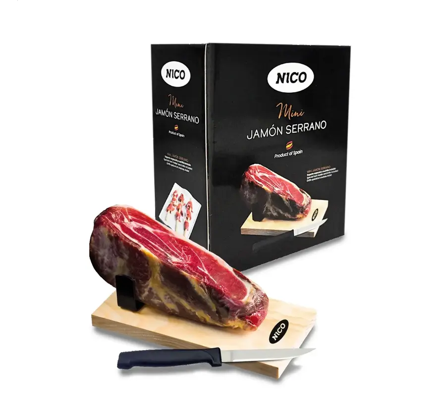 Mini-Serrano-Schinken 1 Kilo mit Ständer und Messer