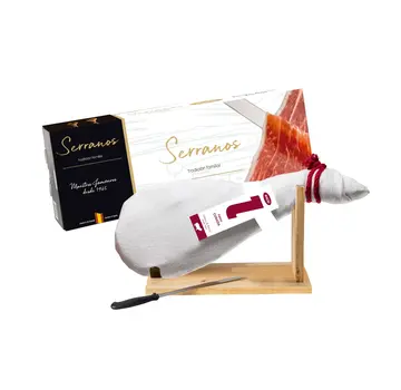 Paleta Curada Serrano mit Ständer und Messer (4-4,5 Kilo)
