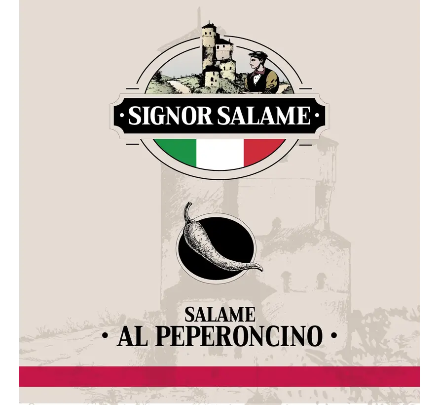 Preis pro 5 Stück - Italienische Salami mit rotem Pfeffer (vakuumverpackt) - Salame Peperoncino