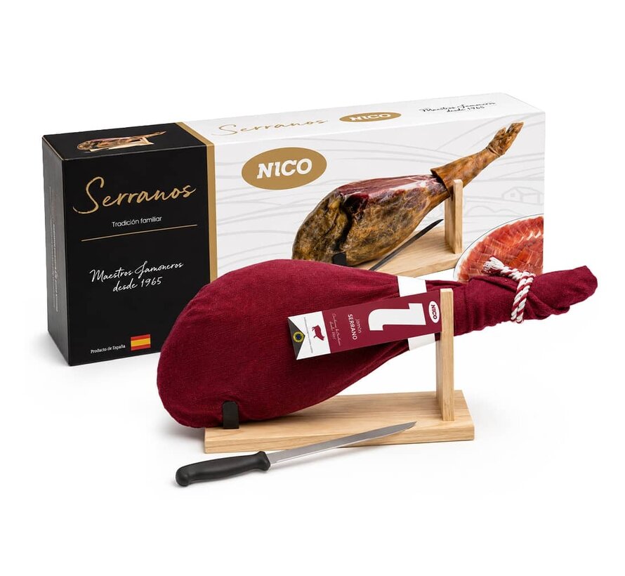 Serrano-Schinken Bodega mit Ständer und Messer (6 - 6,5 Kilo)