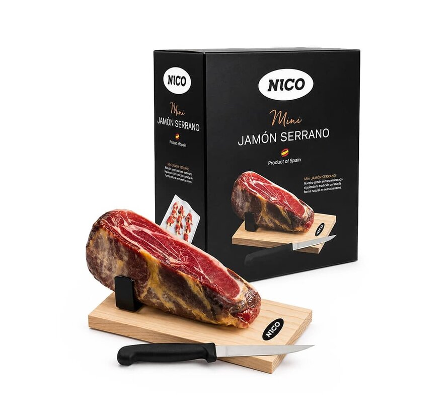 Mini-Serrano-Schinken 1 Kilo mit Ständer und Messer