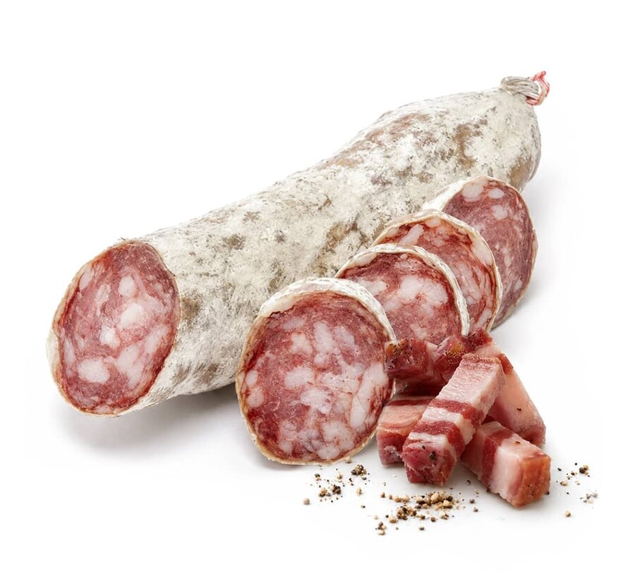 Preis pro 6 Stück - Französische Wurst mit geräucherter Speck - Saucisson Fume Lardons