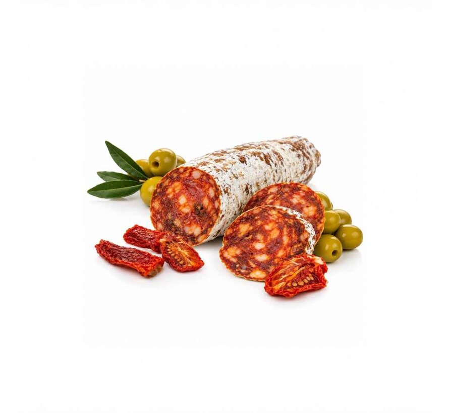 Preis pro 6 Stück - Französische Trockenwurst mit Tomaten und Oliven - Saucisson tomates & olives