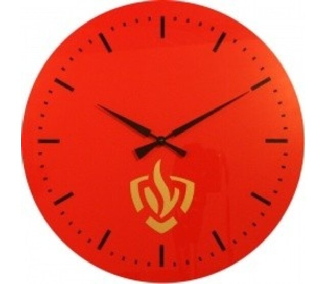 Clock fire department logo under