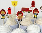 Fire brigade cake toppers set of 8 sticks