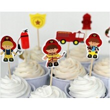 Brandweer cake toppers set 8 prikkers