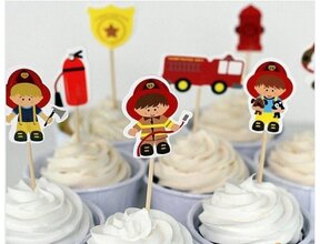 Brandweer cake toppers set 8 prikkers