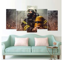Canvas brandweerman met ademluchtcilinder 5 delig