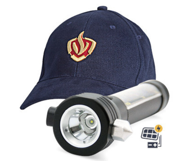 Fire department cap + Rescue flashlight