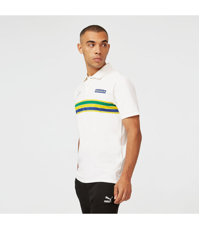 Ayrton Senna Helmet Stripe Polo White - Senna Foundation Collection