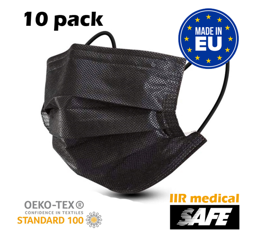 10 pieces of black IIR Medical face masks produced in Europe