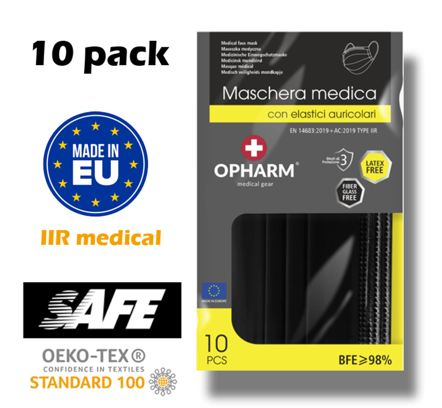 10 pieces of black IIR Medical face masks produced in Europe