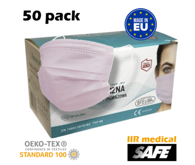 NOBRAA 50 stuks IIR chirurgische medische maskers Roze- Made in EU