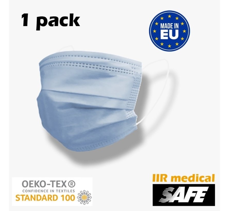 Single piece IIR surgical medical mask BLUE - Made in EU