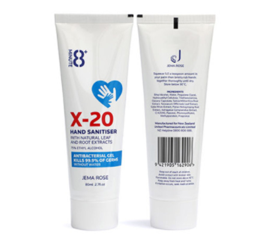 100 pack - 8+ Minute X-20 Hand sanitiser 80ml