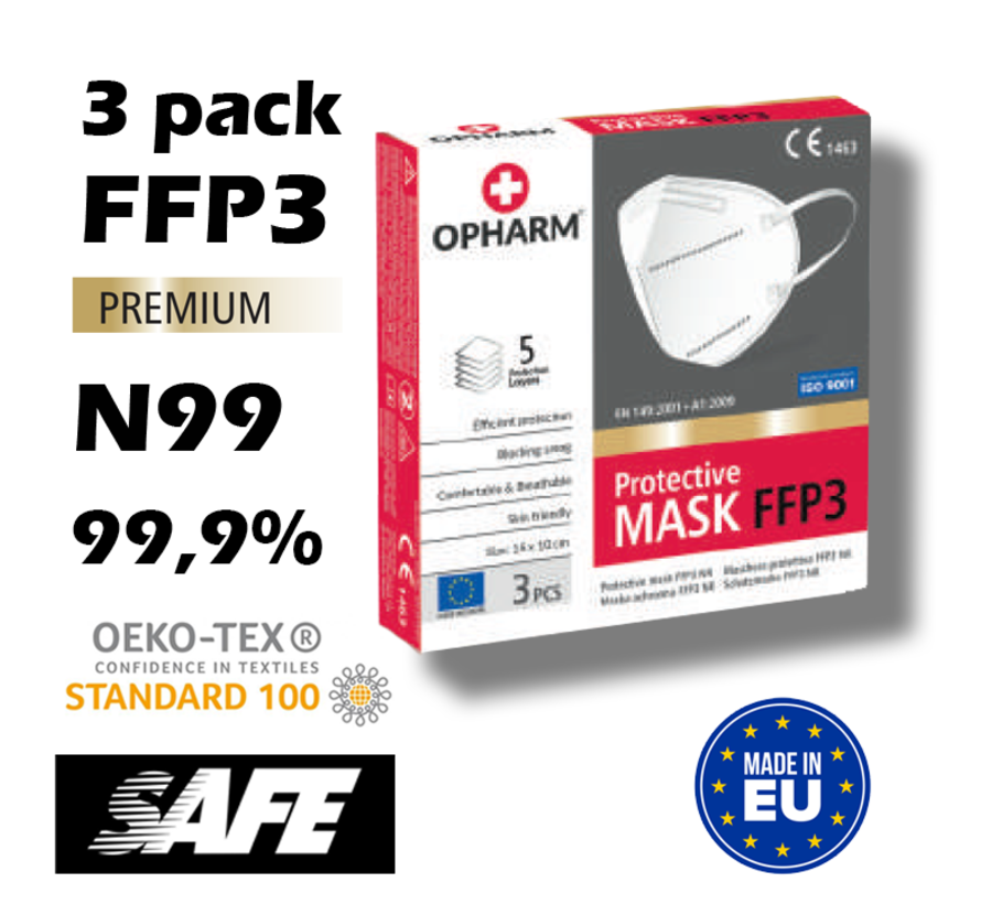 3 pieces FFP3 masks | White | Made in the EU