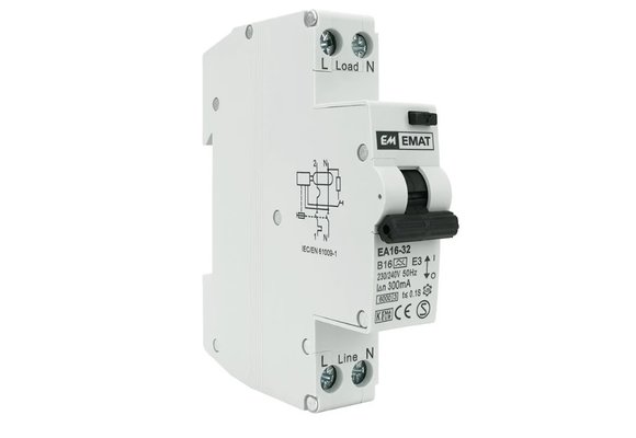 EMAT aardlekautomaat 1-polig+nul 16A B-kar 300mA