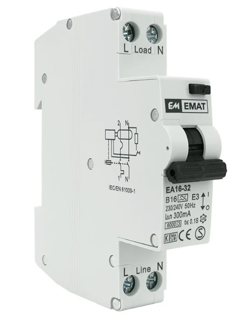 EMAT aardlekautomaat 1-polig+nul 32A B-kar 300mA