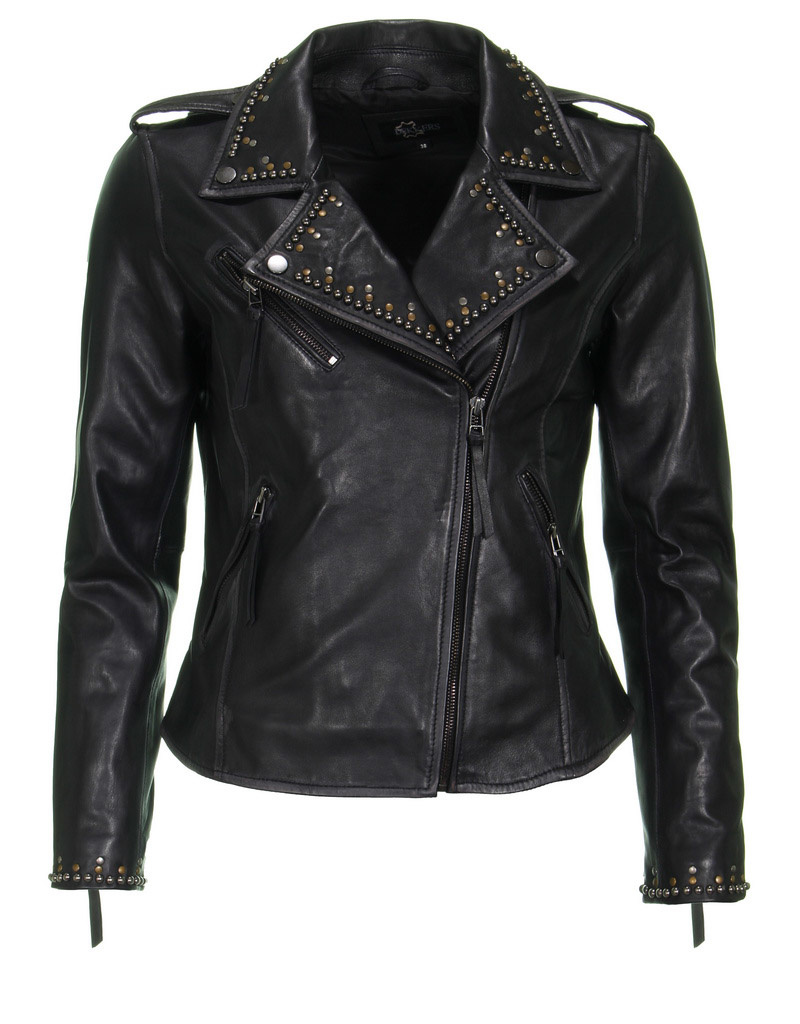 Leather Jacket studs zwart