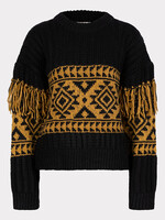 EsQualo Sweater jacquard fringes black olive 18701