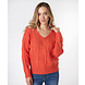 EsQualo Sweater cables v-neck red clay 02700 EsQualo Sweater cables v-neck red clay 02700