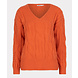 EsQualo Sweater cables v-neck red clay 02700 EsQualo Sweater cables v-neck red clay 02700