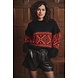 EsQualo Sweater jacquard fringes black red 18701 EsQualo Sweater jacquard fringes black red 18701