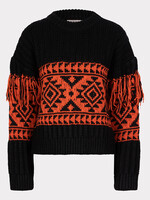 EsQualo Sweater jacquard fringes black red 18701