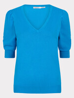 EsQualo Sweater v/neck gathering slve blue 07003