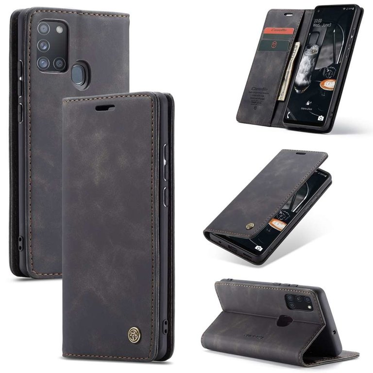 CaseMe CaseMe Samsung Galaxy A21s Retro Wallet Case - Zwart