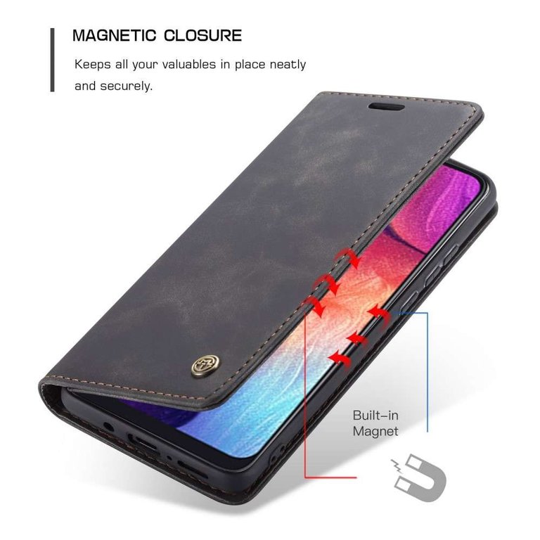 CaseMe CaseMe Samsung Galaxy A50 Retro Wallet Case - Zwart