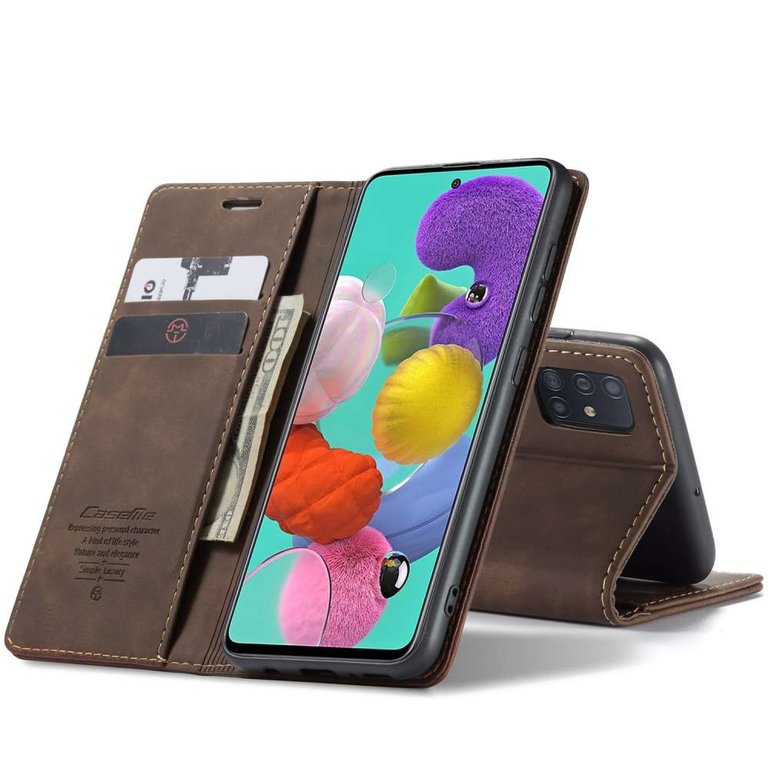 CaseMe CaseMe Samsung Galaxy A51 Retro Wallet Case - Koffie