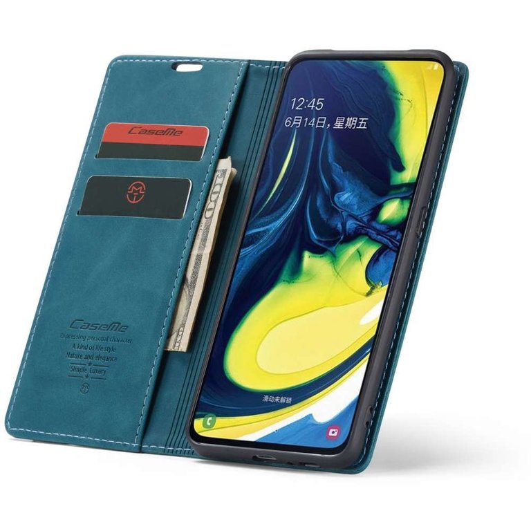 CaseMe CaseMe Samsung Galaxy A80 Retro Wallet Case - Blauw