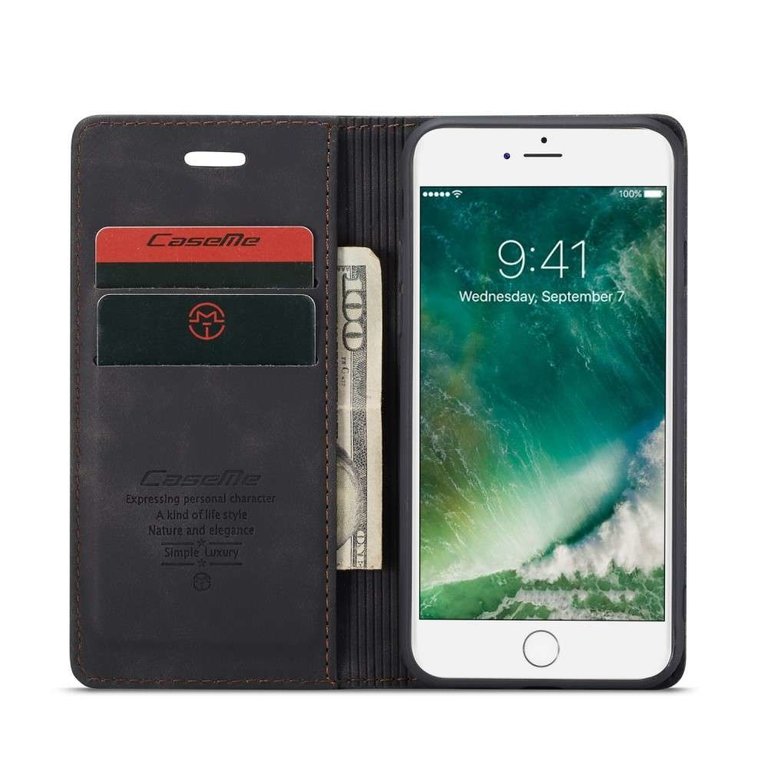 CaseMe CaseMe Apple iPhone SE 2020 / iPhone 7/8 Retro Wallet Case - Zwart
