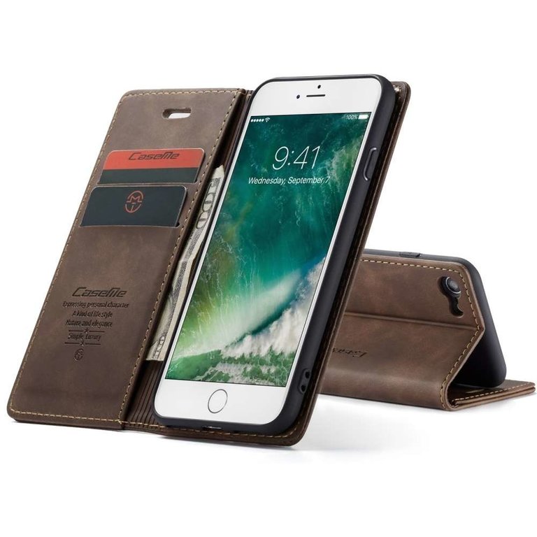 CaseMe CaseMe Apple iPhone SE 2020 / iPhone 7/8 Retro Wallet Case - Koffie