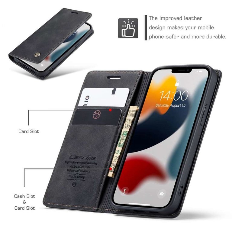 CaseMe CASEME iPhone 13 Retro Wallet Case - Black