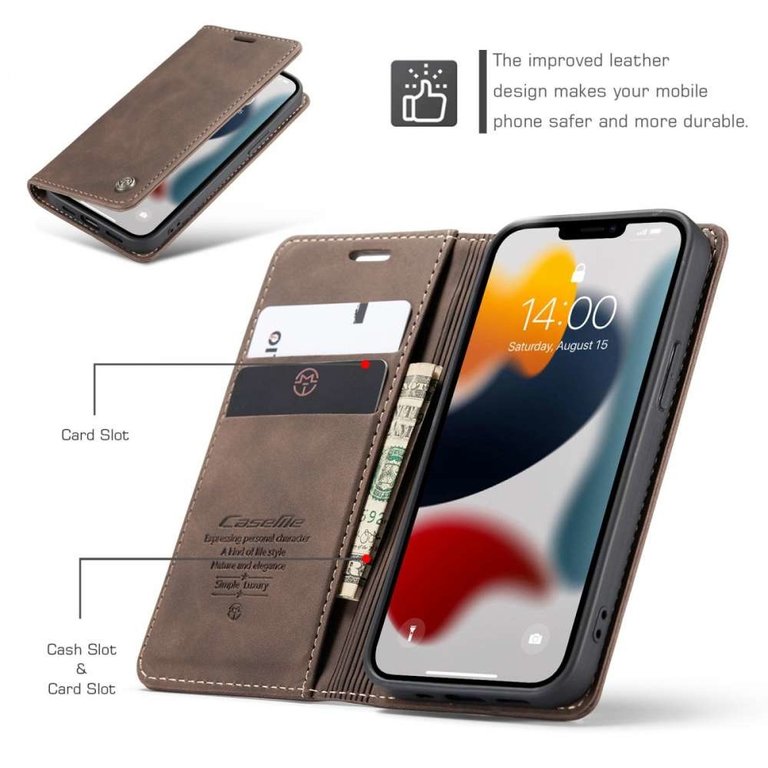 CaseMe CASEME iPhone 13 Retro Wallet Case - Coffee