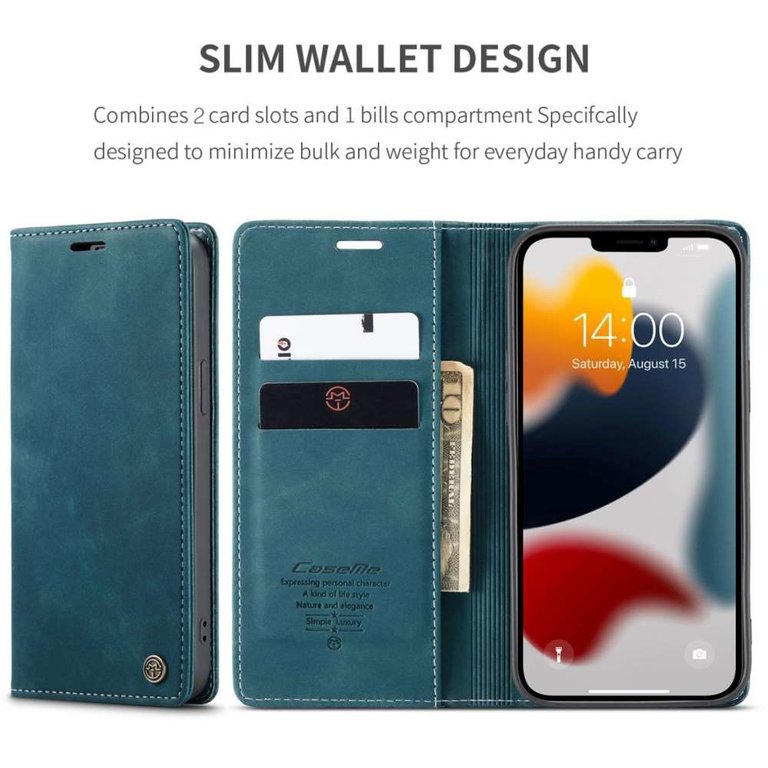CaseMe CASEME iPhone 13 Pro Max Retro Wallet Case - Blue