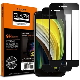 Spigen Spigen Screenprotector Full Cover Glass Apple iPhone SE 2020/2022 (Black) 2 Pack