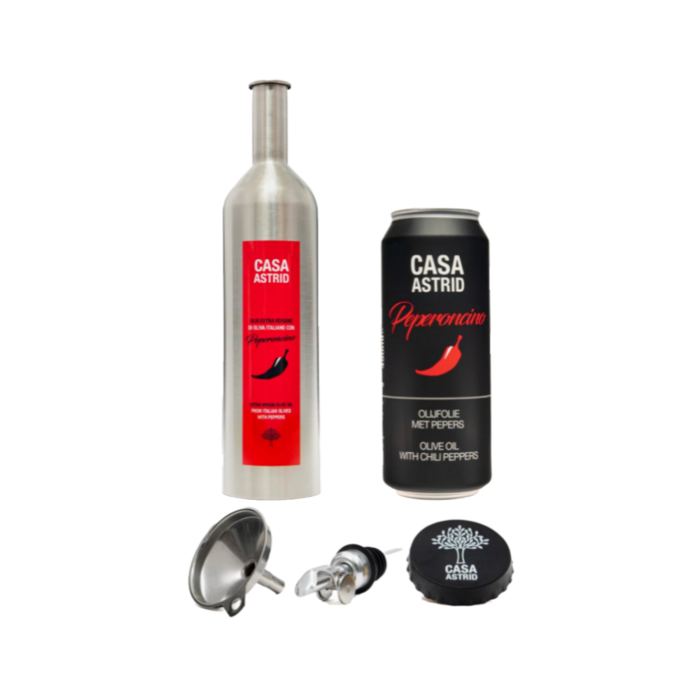 Casa Astrid Extra vierge Italiaanse olijfolie met verse chilipeper in duurzame RVS fles