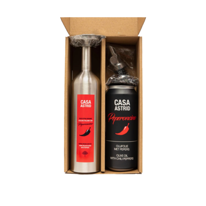 Casa Astrid Extra vierge Italiaanse olijfolie met verse chilipeper in duurzame RVS fles