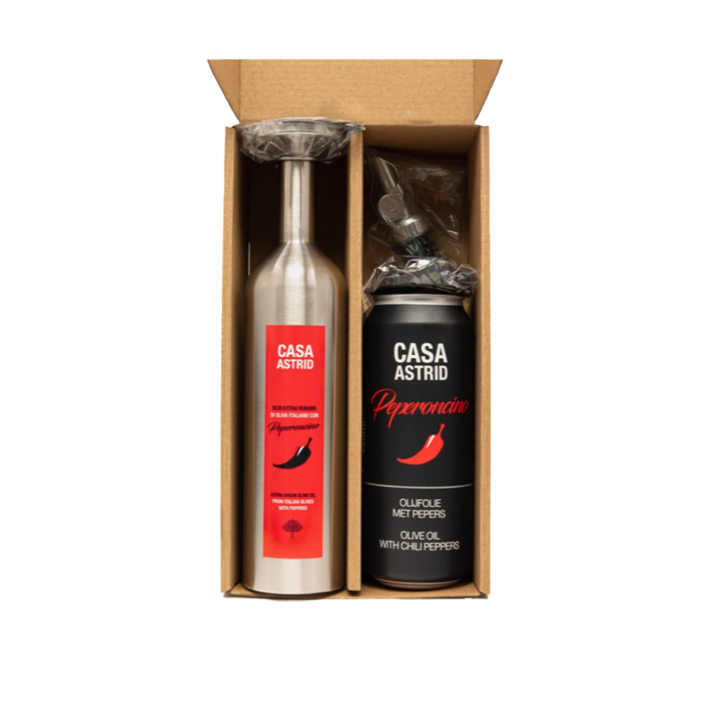 Casa Astrid Extra vierge Italiaanse olijfolie met verse chilipeper in duurzame RVS fles