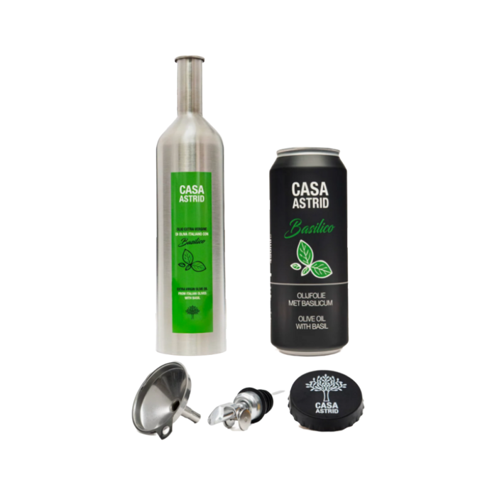 Casa Astrid Italiaanse olijfolie met verse Basilicum in duurzame RVS fles
