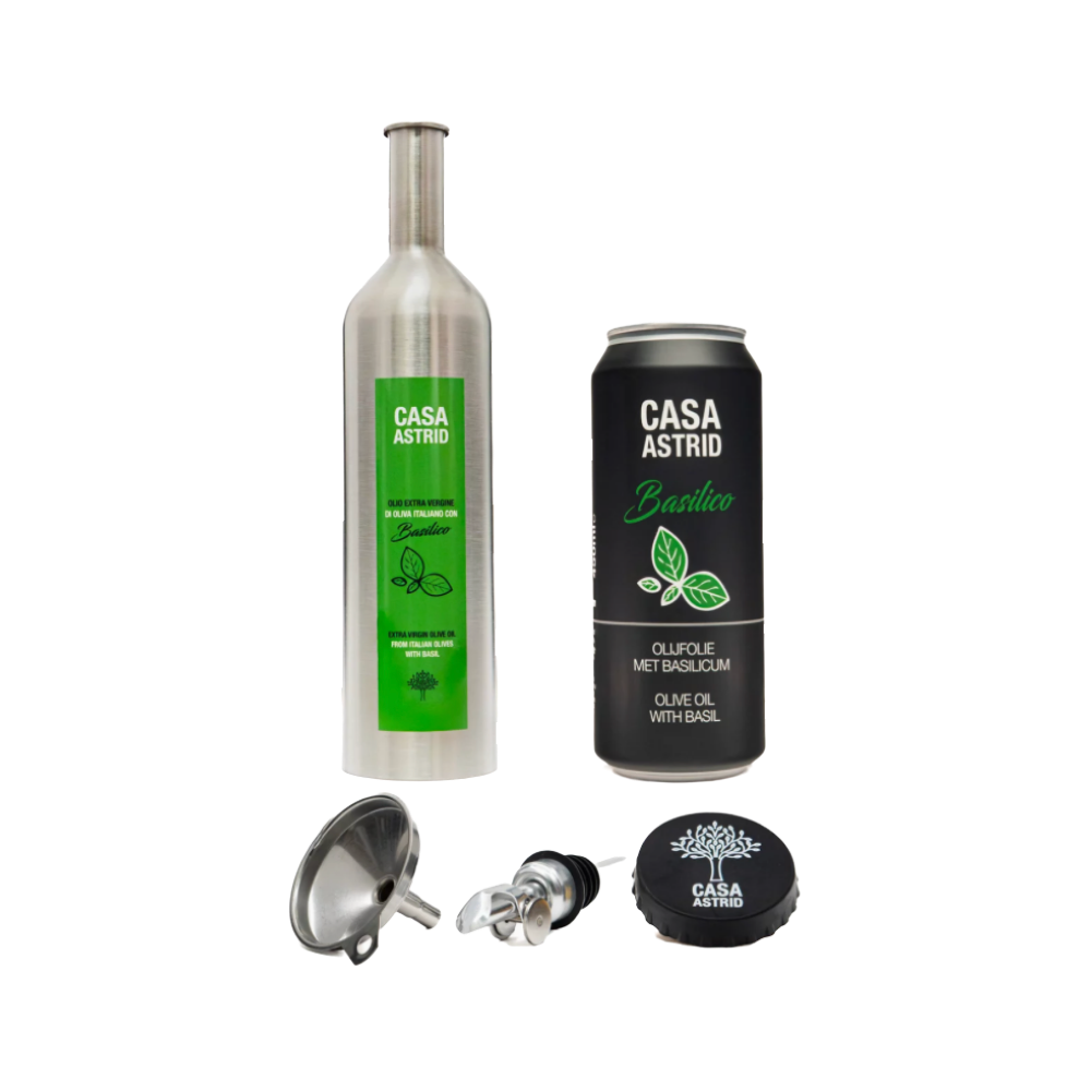 Casa Astrid Italiaanse olijfolie met verse Basilicum in duurzame RVS fles
