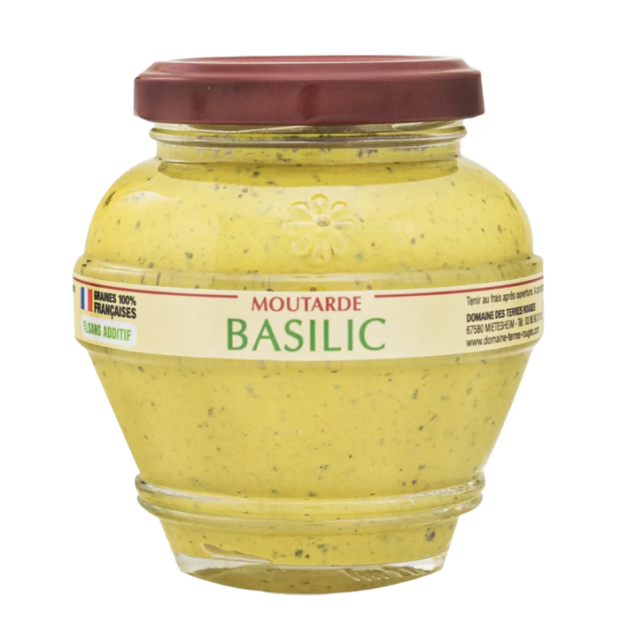 Domaine des terres rouges Mosterd met basilicum | Ambachtelijke Franse mosterd met verse basilicumsmaak