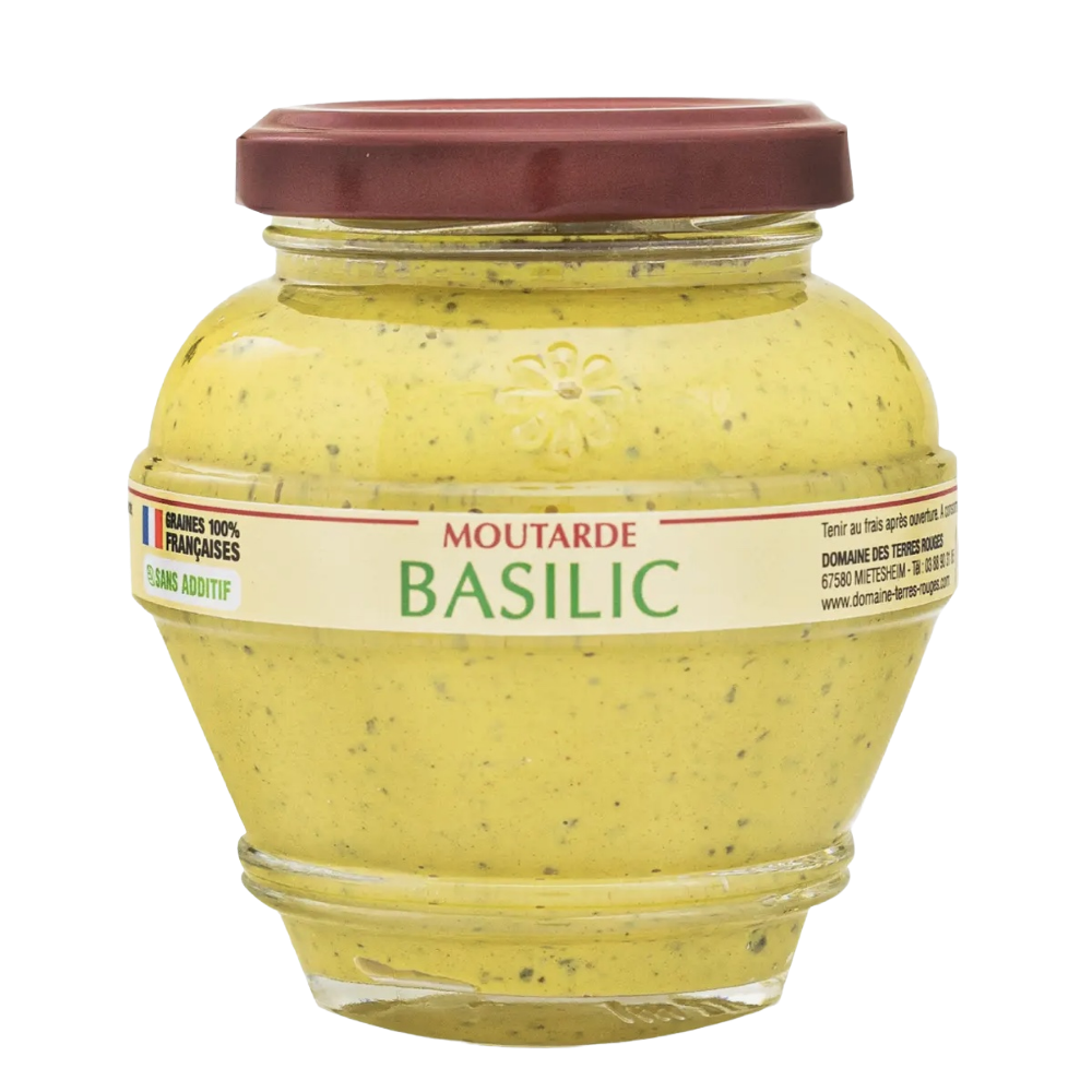 Domaine des terres rouges Ambachtelijke Mosterd met Basilicum – Franse finesse in een potje