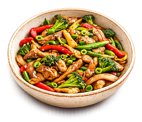 Bord met Oosters wokgerecht