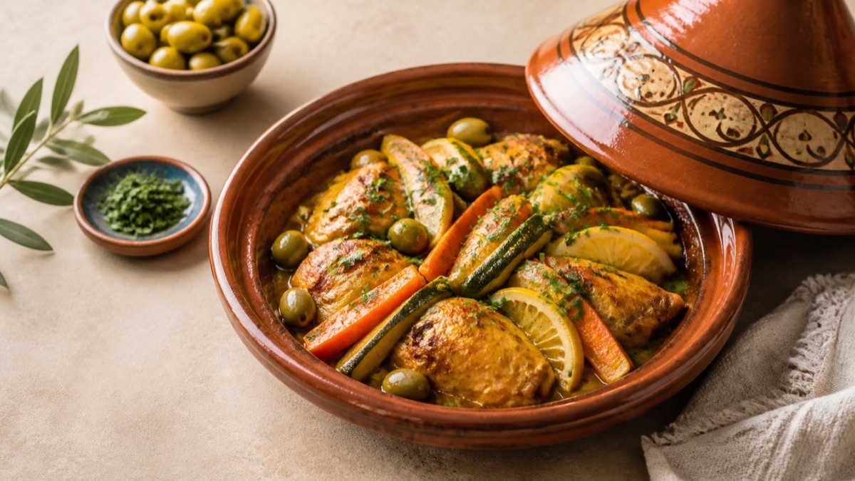 Tajine met kip, citroen en groenten