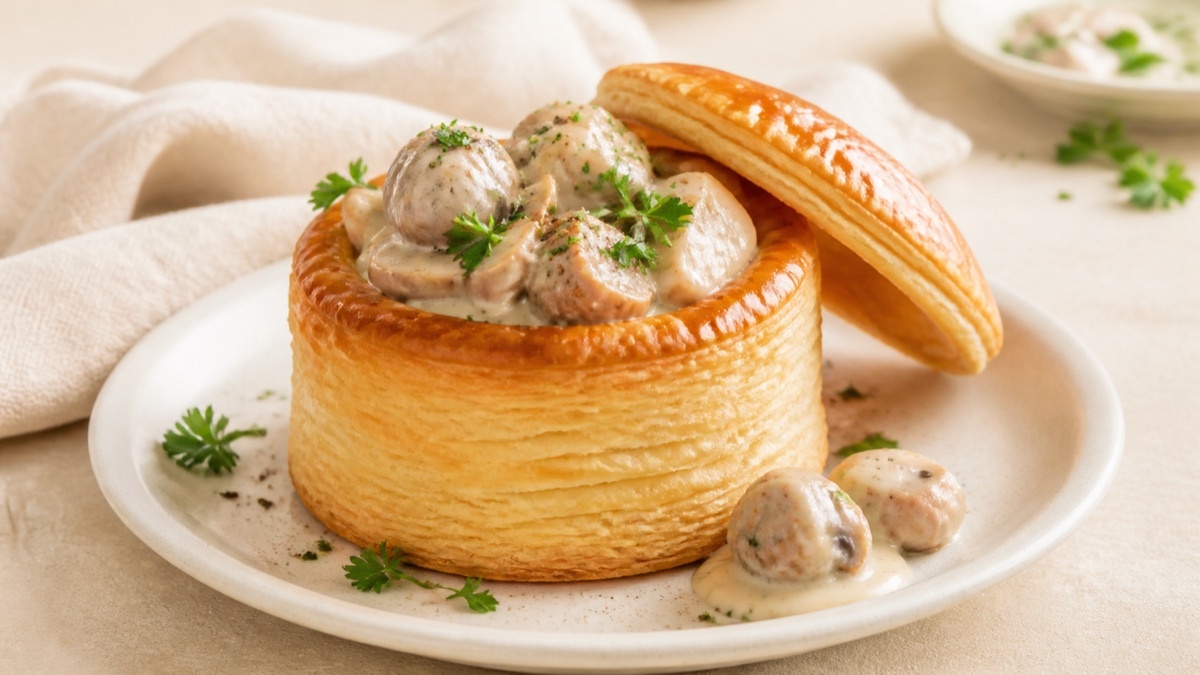 Vol-au-vent met kalkoen en champignons